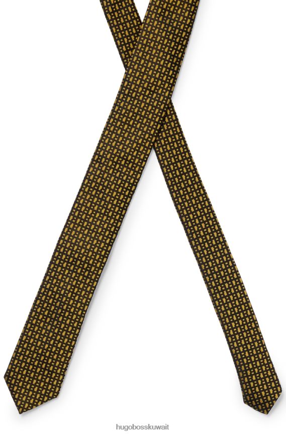 4TFNJN5905 ذهب Hugo Boss ربطة عنق من قماش الجاكار مصنوعة من الحرير الخالص ومزينة بشعار ذهبي على كامل القطعة