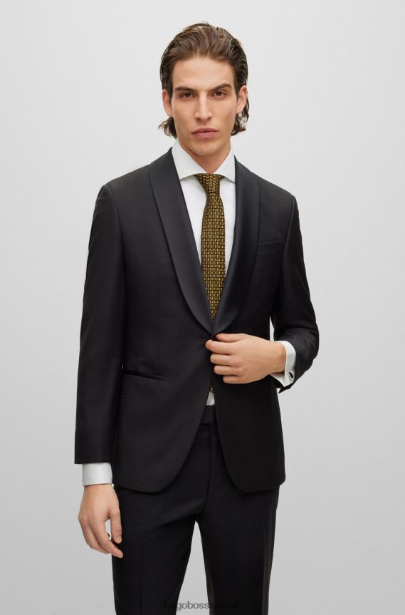 4TFNJN5905 ذهب Hugo Boss ربطة عنق من قماش الجاكار مصنوعة من الحرير الخالص ومزينة بشعار ذهبي على كامل القطعة