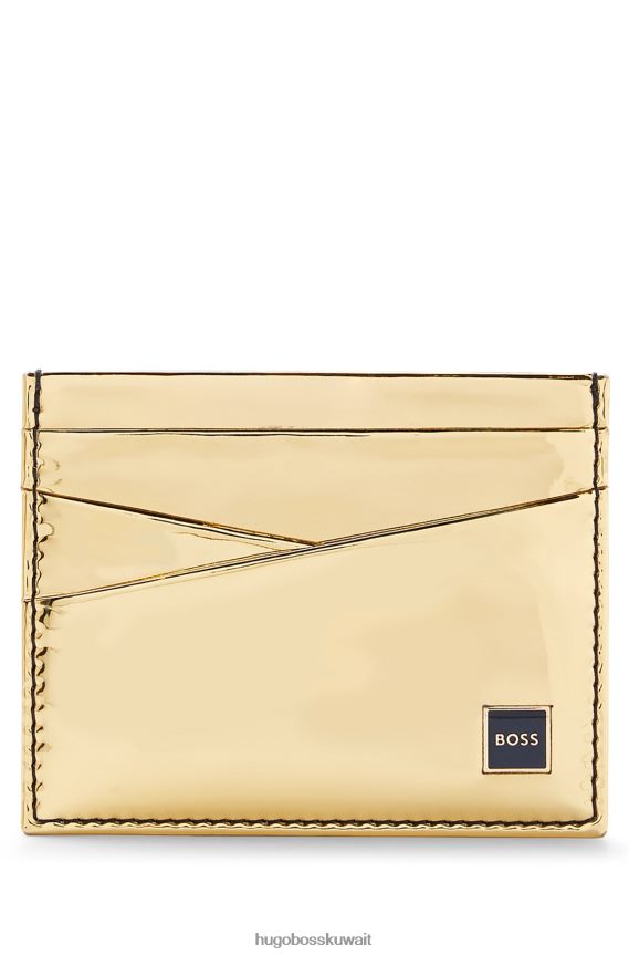 4TFNJN5906 ذهب Hugo Boss حاملة بطاقات بتأثير ميتاليك ذهبي مع تفاصيل شعار هوغو