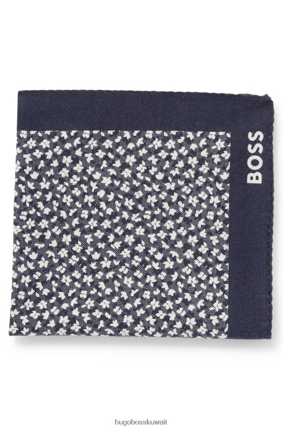 4TFNJN5908 منقوشة باللون الأزرق Hugo Boss منديل جيب هوغو منقوش رقميًا باللون الأزرق من القطن والصوف
