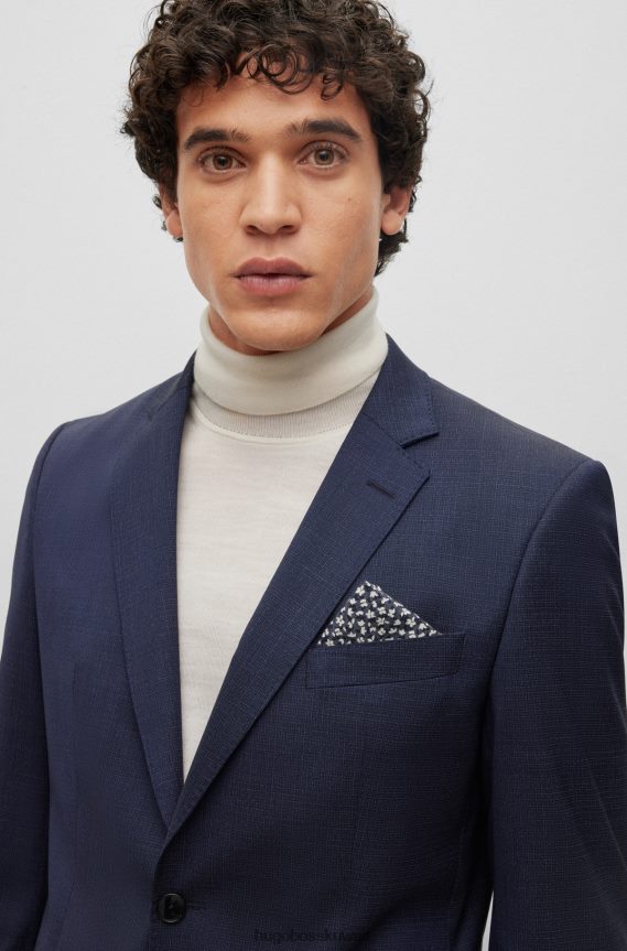 4TFNJN5908 منقوشة باللون الأزرق Hugo Boss منديل جيب هوغو منقوش رقميًا باللون الأزرق من القطن والصوف