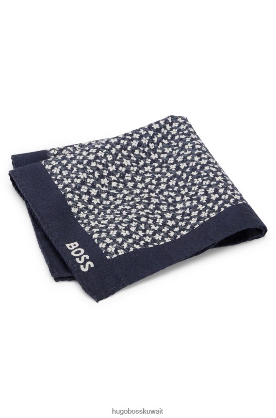 4TFNJN5908 منقوشة باللون الأزرق Hugo Boss منديل جيب هوغو منقوش رقميًا باللون الأزرق من القطن والصوف