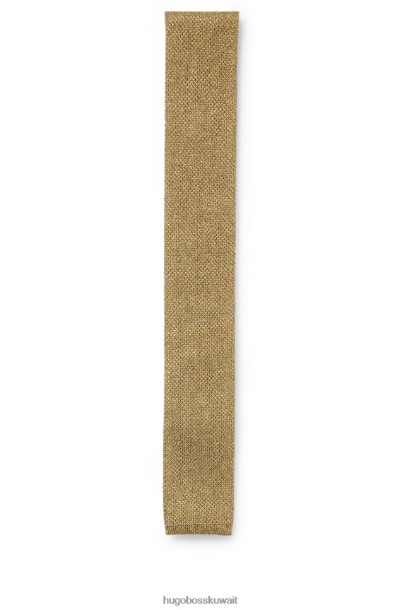 4TFNJN5912 ذهب Hugo Boss ربطة عنق محبوكة بهيكل بيكيه مع ألياف معدنية هوغو ذهبي