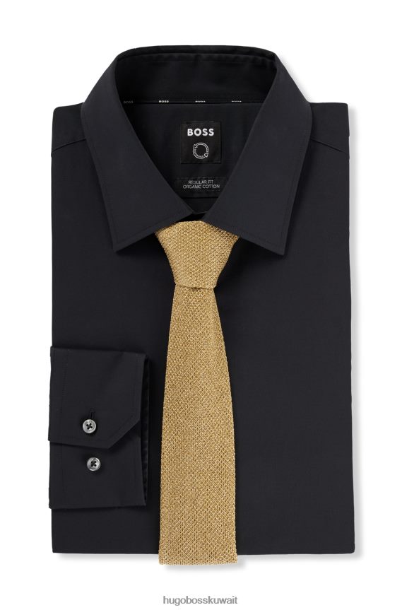 4TFNJN5912 ذهب Hugo Boss ربطة عنق محبوكة بهيكل بيكيه مع ألياف معدنية هوغو ذهبي