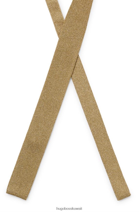 4TFNJN5912 ذهب Hugo Boss ربطة عنق محبوكة بهيكل بيكيه مع ألياف معدنية هوغو ذهبي