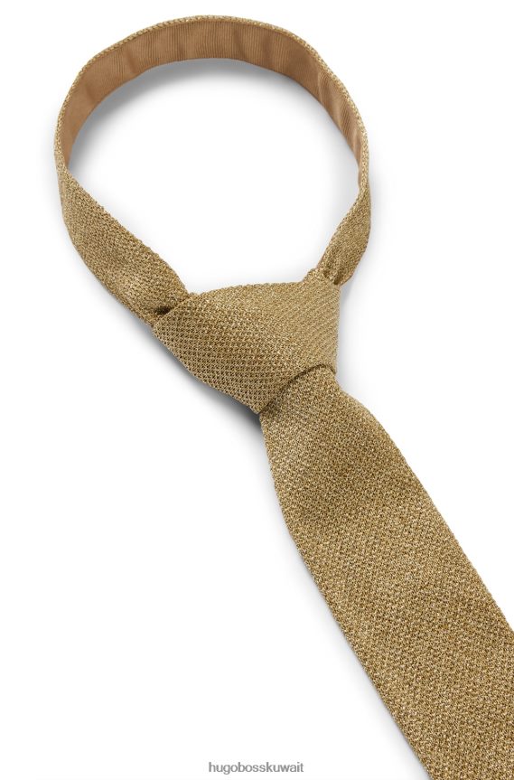 4TFNJN5912 ذهب Hugo Boss ربطة عنق محبوكة بهيكل بيكيه مع ألياف معدنية هوغو ذهبي