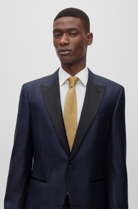 4TFNJN5912 ذهب Hugo Boss ربطة عنق محبوكة بهيكل بيكيه مع ألياف معدنية هوغو ذهبي