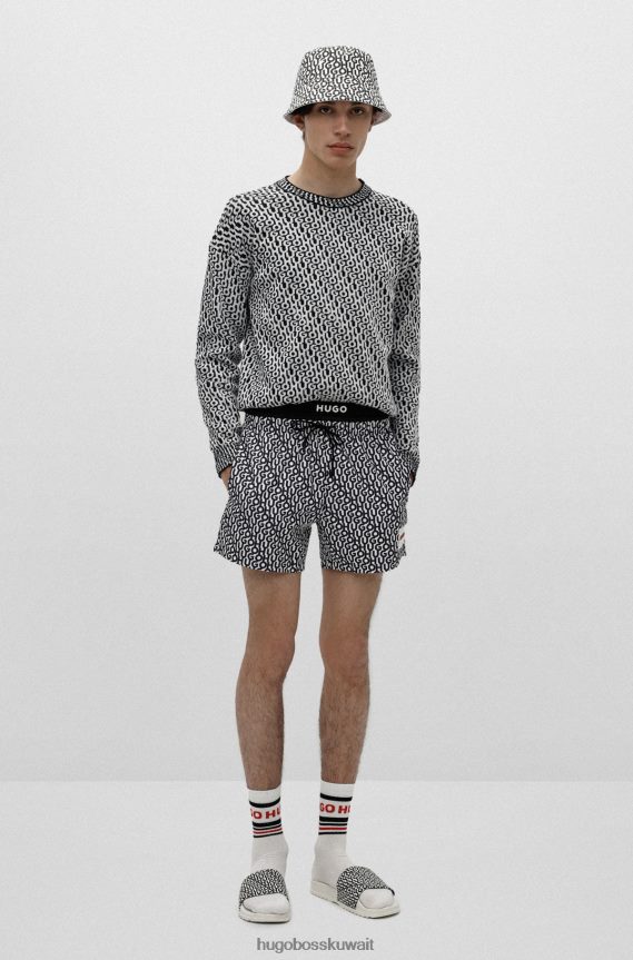 4TFNJN5913 أبيض Hugo Boss قبعة دلو بيضاء قابلة للعكس بطبعة شعار الماركة، مصنوعة من قطن هوغو التويل