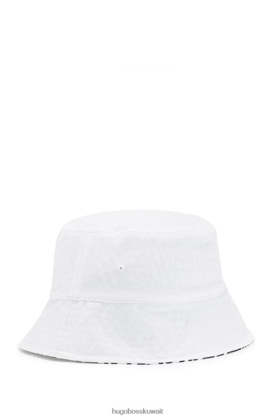 4TFNJN5913 أبيض Hugo Boss قبعة دلو بيضاء قابلة للعكس بطبعة شعار الماركة، مصنوعة من قطن هوغو التويل
