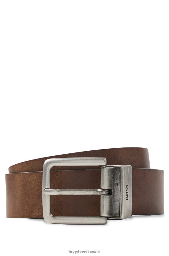 4TFNJN5916 بني Hugo Boss حزام هوغو بني ذو وجهين مع حافظة الشعار