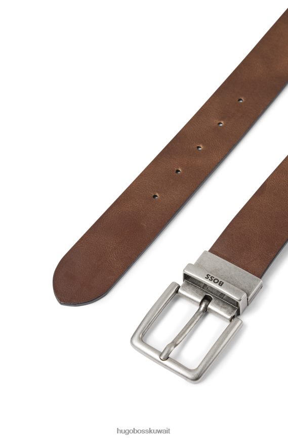 4TFNJN5916 بني Hugo Boss حزام هوغو بني ذو وجهين مع حافظة الشعار