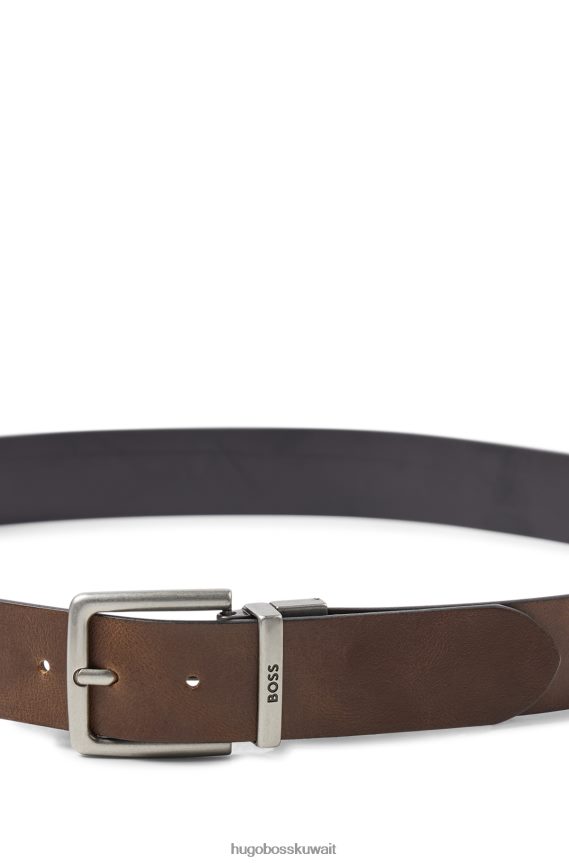 4TFNJN5916 بني Hugo Boss حزام هوغو بني ذو وجهين مع حافظة الشعار