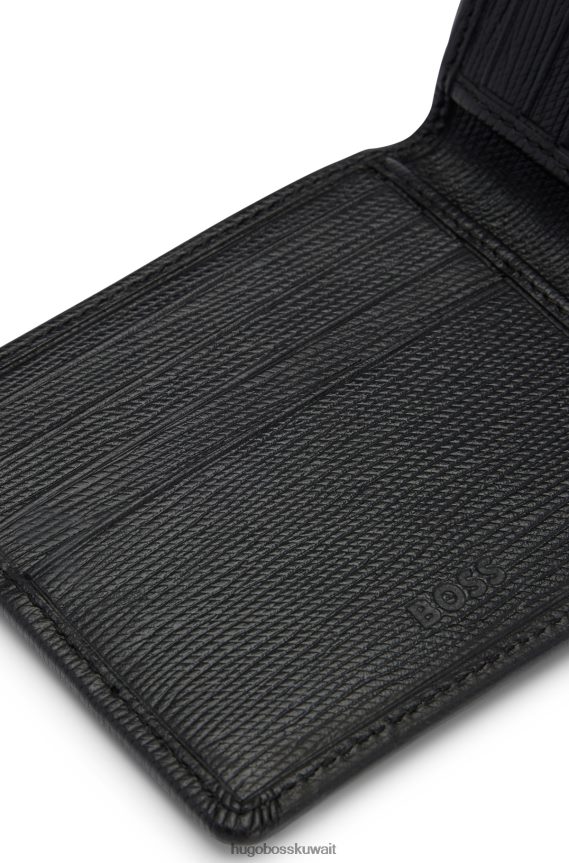 4TFNJN5917 أسود Hugo Boss محفظة إيميد من الجلد الإيطالي مع لوحة الشعار