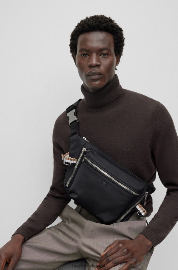 4TFNJN5921 أسود Hugo Boss حقيبة حزام بجيب بسحاب مصنوعة من مادة معاد تدويرها باللون الأسود هوغو