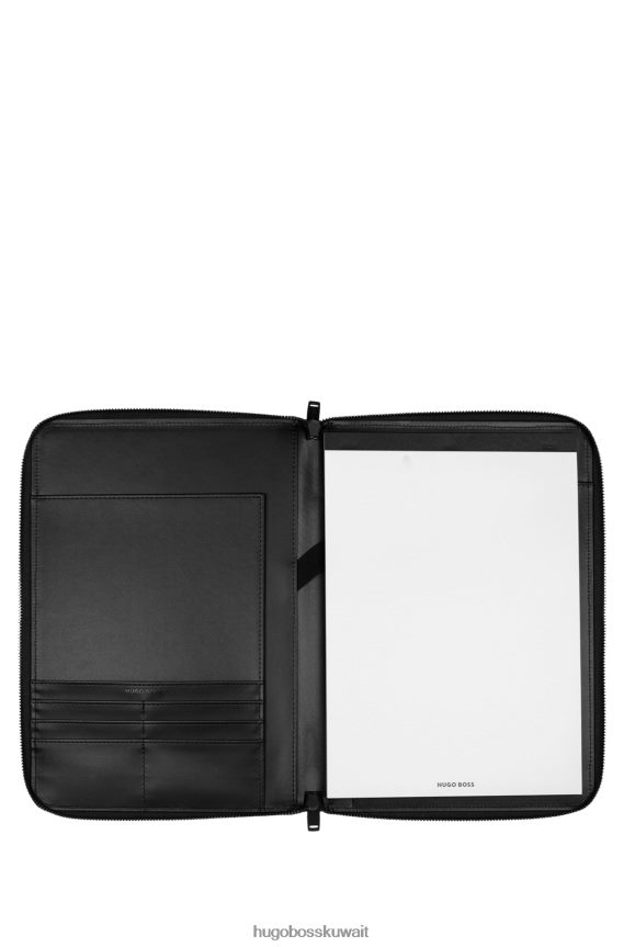 4TFNJN5923 أسود Hugo Boss مجلد مؤتمرات Hugo مقاس A4 باللون الأسود مصنوع من الجلد الصناعي مع شعار ثلاثي الأبعاد