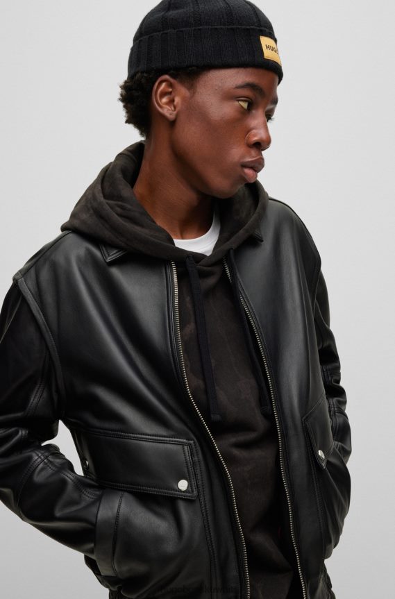 4TFNJN5925 أسود Hugo Boss وشاح وقبعة من مزيج القطن من هوغو مع شارات شعار معدنية باللون الأسود