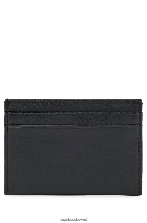 4TFNJN5926 أسود Hugo Boss حامل بطاقات من الجلد المحبب مع شعار Emed