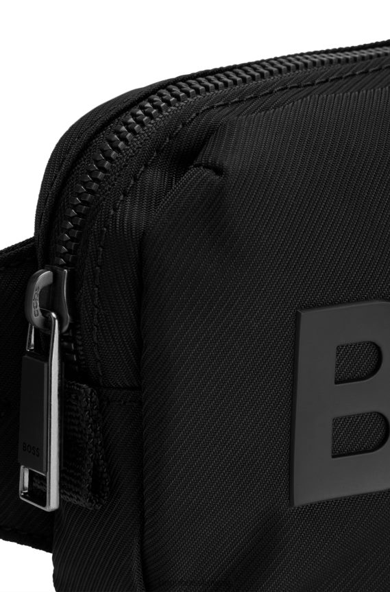 4TFNJN5927 أسود Hugo Boss حقيبة حزام بشعار الماركة مصنوعة من مادة معاد تدويرها منظمة باللون الأسود من هوغو