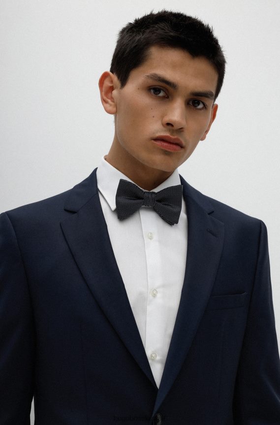 4TFNJN5928 أزرق غامق Hugo Boss ربطة عنق منقوشة باللون الأزرق الداكن من قماش الجاكار الحريري