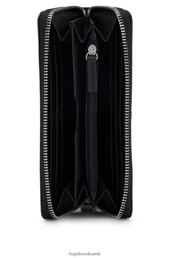 4TFNJN5936 أسود Hugo Boss محفظة بسحاب من الجلد المحبب باللون الأسود مع سوار معصم