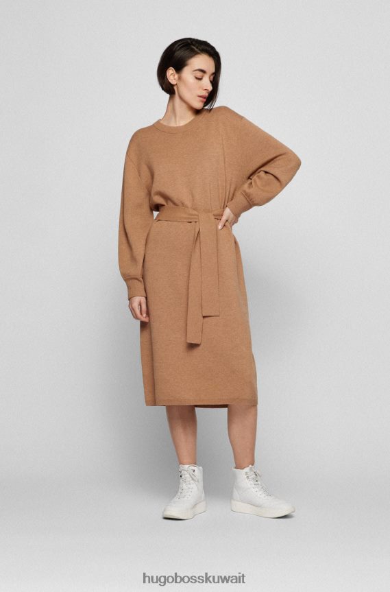 4TFNJN728 البني الفاتح Hugo Boss فستان متماسكة C فوسيانا 50466413 بني فاتح