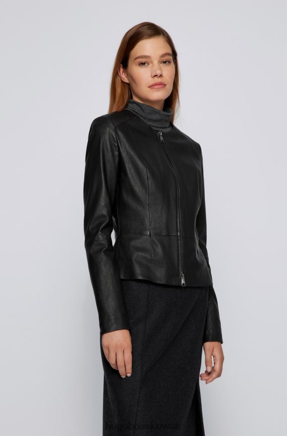 4TFNJN729 أسود/أسمر Hugo Boss سترة جلدية سانوا 50457090 أسود