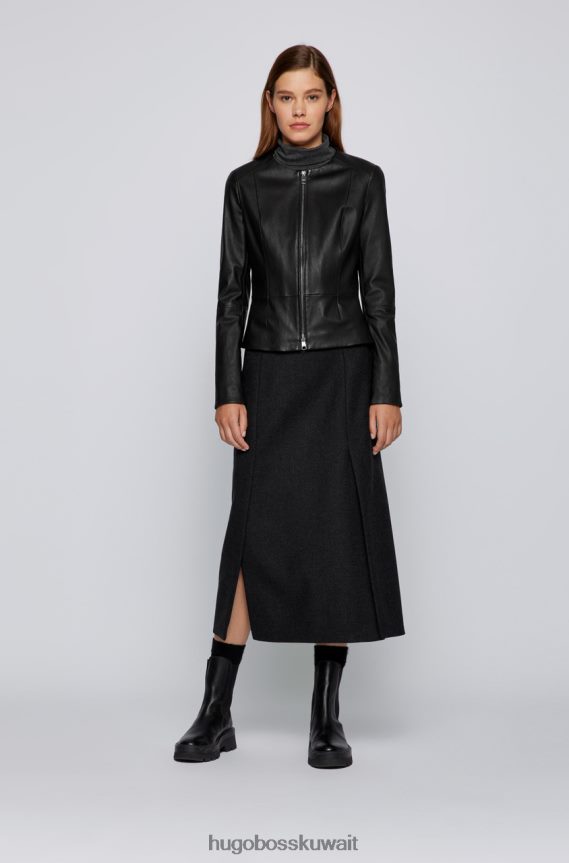 4TFNJN729 أسود/أسمر Hugo Boss سترة جلدية سانوا 50457090 أسود