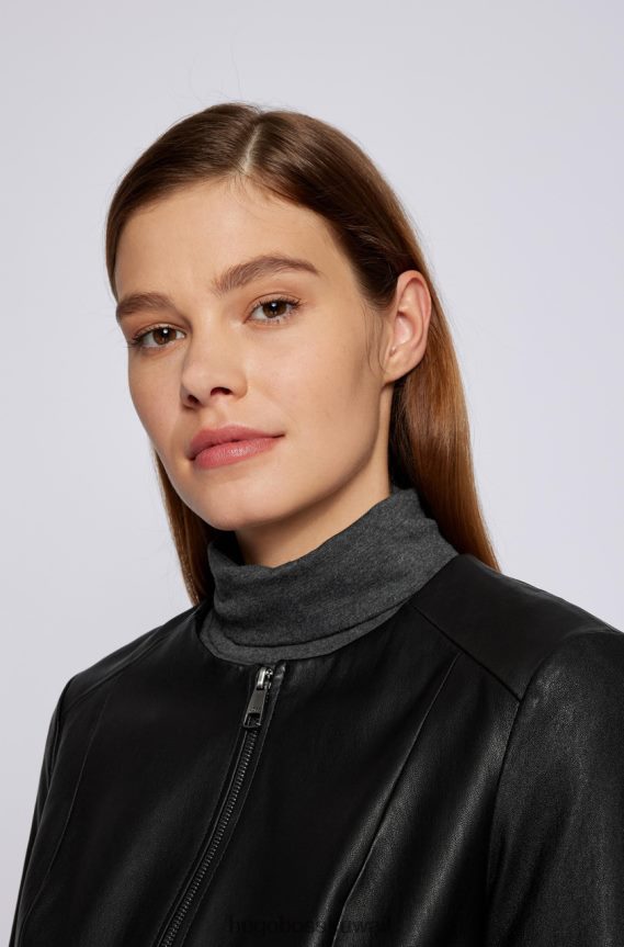4TFNJN729 أسود/أسمر Hugo Boss سترة جلدية سانوا 50457090 أسود