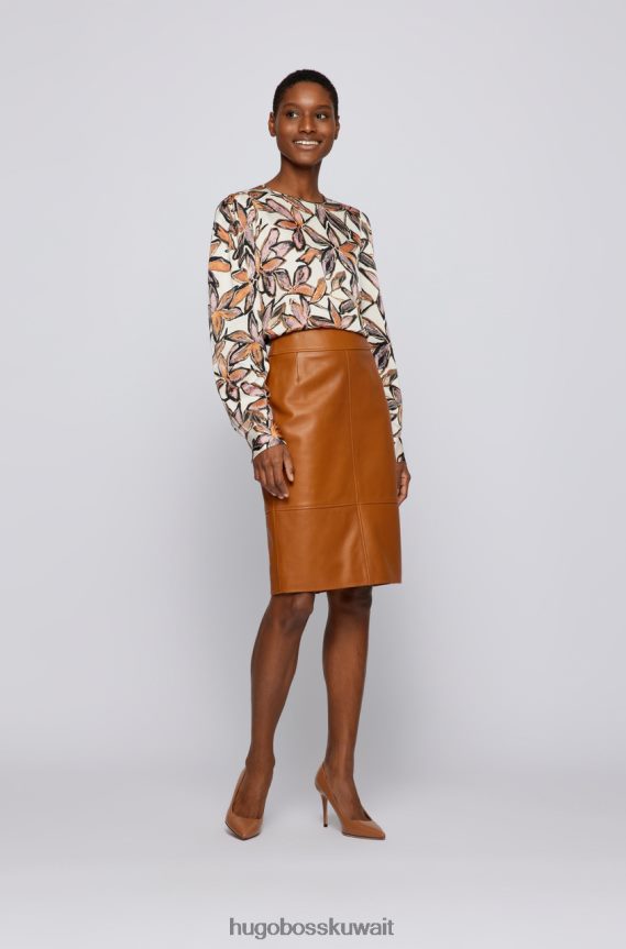 4TFNJN735 أسود/تان/أزرق Hugo Boss تنورة جلدية Selrita 50460741 أسود