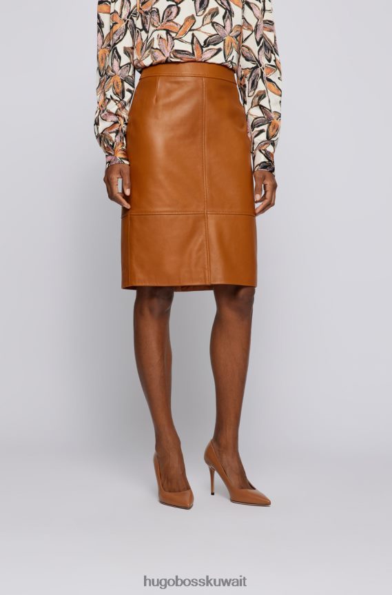 4TFNJN735 أسود/تان/أزرق Hugo Boss تنورة جلدية Selrita 50460741 أسود