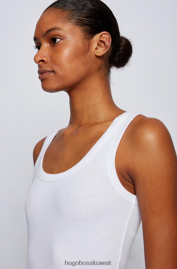 4TFNJN800 أبيض / أخضر Hugo Boss بلوزة برقبة واسعة 50447753 أبيض