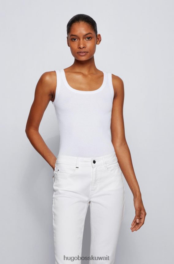 4TFNJN800 أبيض / أخضر Hugo Boss بلوزة برقبة واسعة 50447753 أبيض