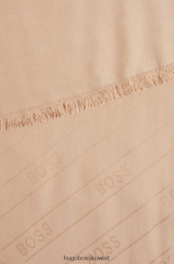 4TFNJN843 بيج/أسود Hugo Boss وشاح ليدونيا 50464170 بيج