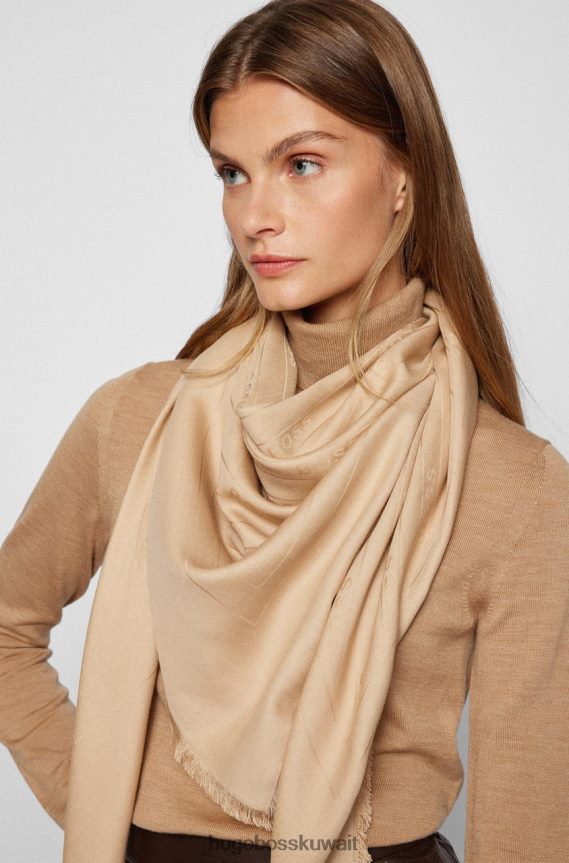 4TFNJN843 بيج/أسود Hugo Boss وشاح ليدونيا 50464170 بيج