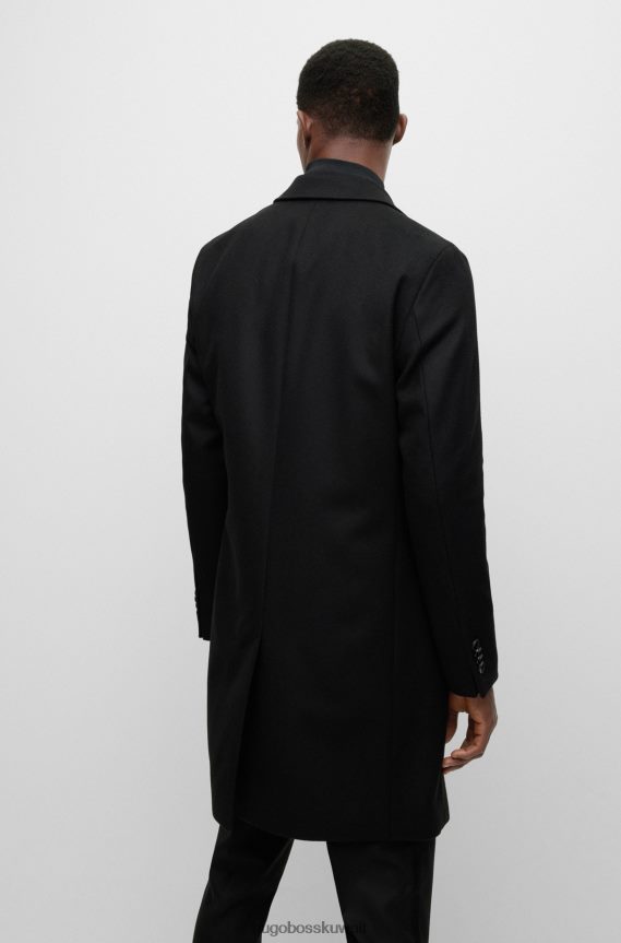 4TFNJN898 أسود Hugo Boss معطف أسود مزدوج الصدر من الصوف البكر وهوغو الكشمير