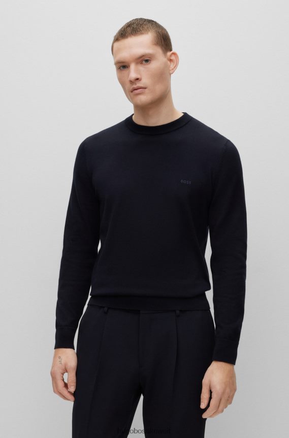 4TFNJN902 أزرق غامق Hugo Boss سترة Hugo من القطن الخالص بقصة عادية مع شعار مطرز باللون الأزرق الداكن