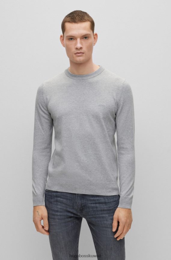 4TFNJN903 فضة Hugo Boss سترة من القطن الخالص بقصة عادية مع شعار مطرز باللون الفضي