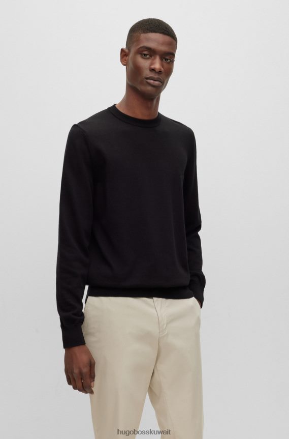 4TFNJN904 أسود Hugo Boss سترة سوداء من القطن الخالص بقصة عادية مع شعار هوغو مطرز