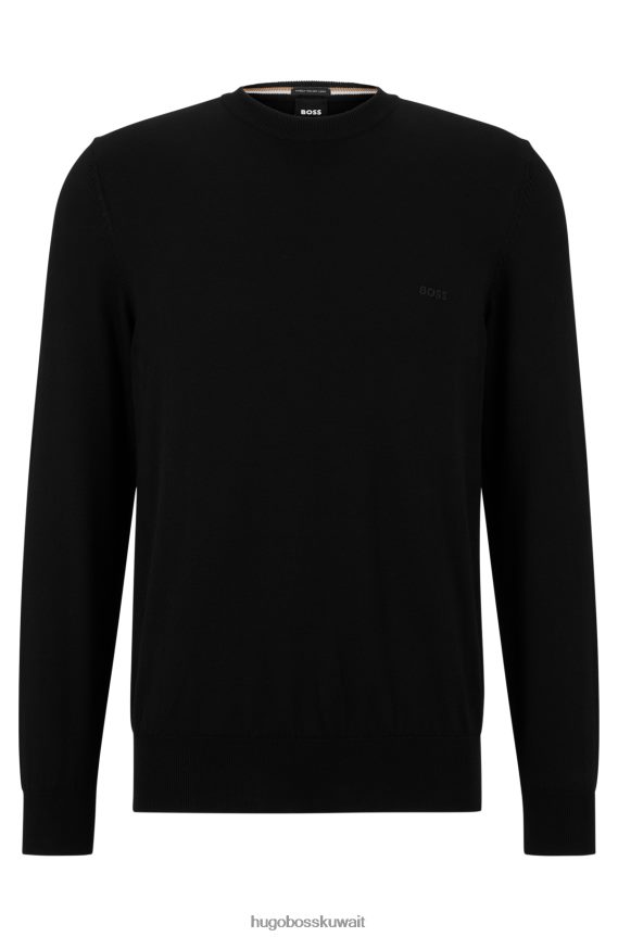 4TFNJN904 أسود Hugo Boss سترة سوداء من القطن الخالص بقصة عادية مع شعار هوغو مطرز