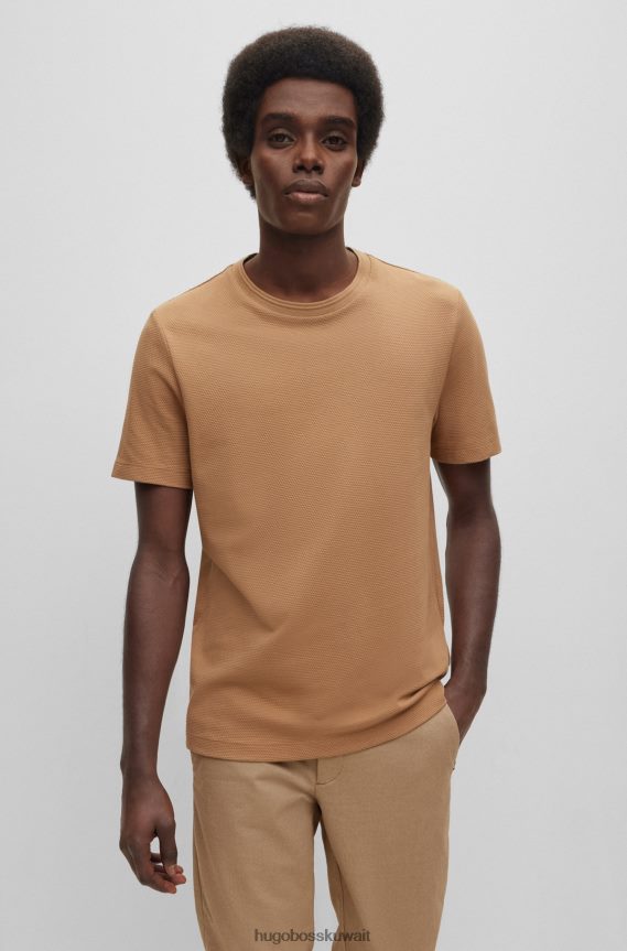 4TFNJN905 اللون البيج Hugo Boss تي شيرت من مزيج القطن مع هيكل من الجاكار الفقاعي باللون البيج