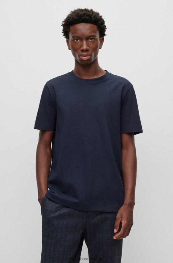 4TFNJN906 أزرق غامق Hugo Boss تي شيرت هوغو من مزيج القطن باللون الأزرق الداكن مع هيكل من الجاكار الفقاعي