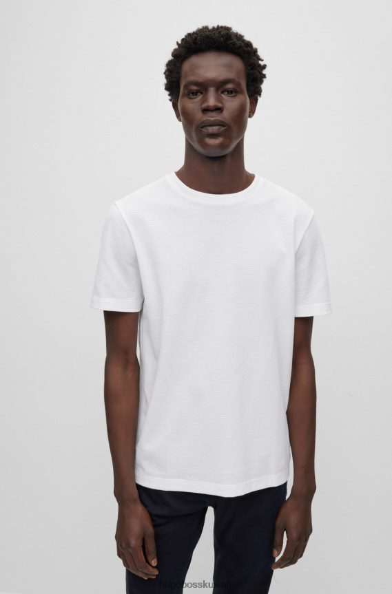 4TFNJN907 أبيض Hugo Boss تي شيرت Hugo من مزيج القطن باللون الأبيض مع هيكل من الجاكار الفقاعي