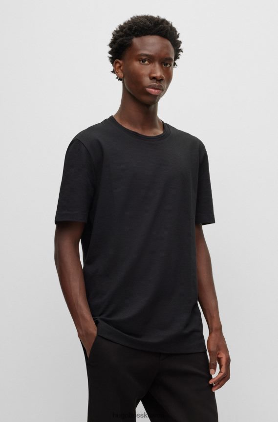 4TFNJN908 أسود Hugo Boss تيشيرت هوغو من مزيج القطن مع هيكل من الجاكار الفقاعي باللون الأسود