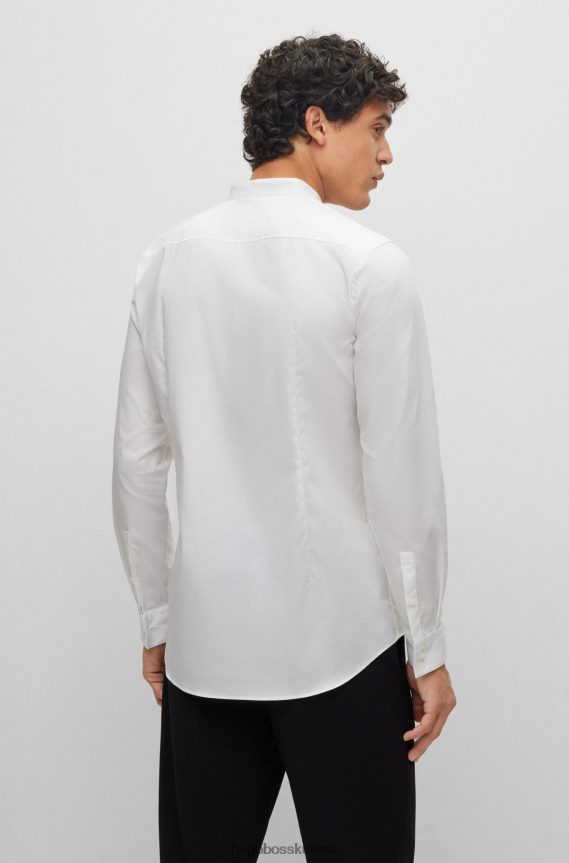 4TFNJN909 أبيض Hugo Boss قميص بقصة ضيقة مصنوع من قماش البوبلين القطني القابل للتمدد وسهل الكي باللون الأبيض