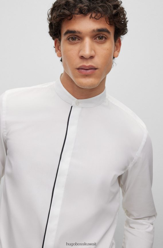 4TFNJN909 أبيض Hugo Boss قميص بقصة ضيقة مصنوع من قماش البوبلين القطني القابل للتمدد وسهل الكي باللون الأبيض