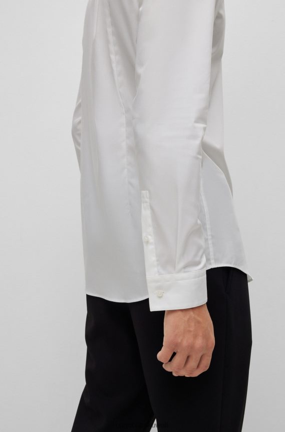 4TFNJN909 أبيض Hugo Boss قميص بقصة ضيقة مصنوع من قماش البوبلين القطني القابل للتمدد وسهل الكي باللون الأبيض