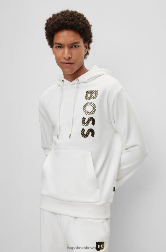 4TFNJN910 أبيض Hugo Boss هودي بشعار الماركة مملوء باللون الأبيض من قطن هوغو تيري الفرنسي