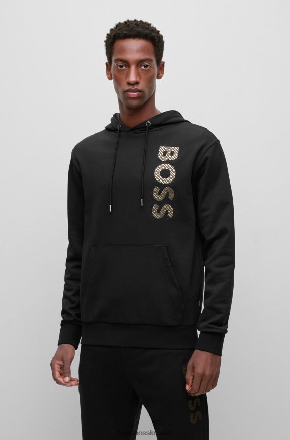 4TFNJN911 أسود Hugo Boss هودي بشعار مملوء بشعار المونوغرام مصنوع من قطن هيوغو باللون الأسود