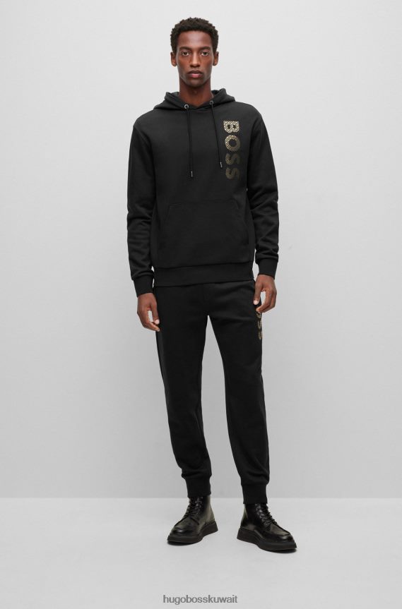 4TFNJN911 أسود Hugo Boss هودي بشعار مملوء بشعار المونوغرام مصنوع من قطن هيوغو باللون الأسود