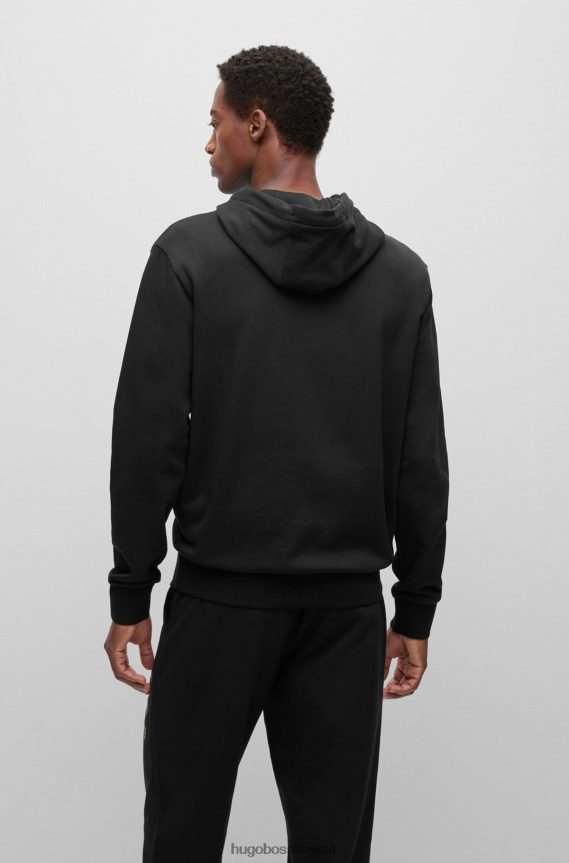 4TFNJN911 أسود Hugo Boss هودي بشعار مملوء بشعار المونوغرام مصنوع من قطن هيوغو باللون الأسود